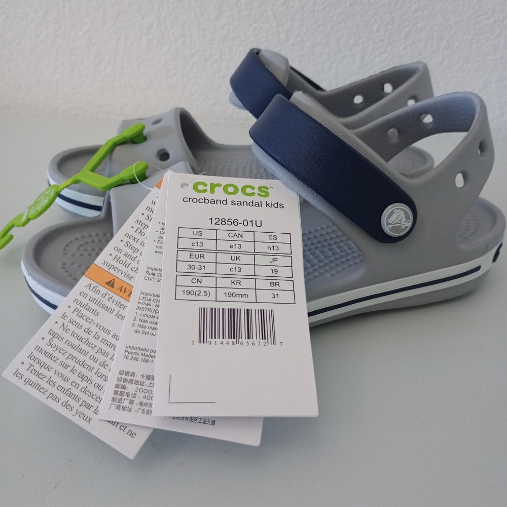 CROCS Gray and Blue Crocband Sandals KIDS Size C13 Comfortable and Stylish